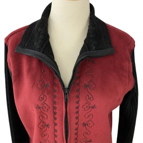 Velvet Faux Leather Jacket Women's Size XL Full Zipper Two Tones Embroid… - Picture 5 of 12